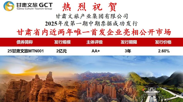 甘肅省內(nèi)近兩年唯一首發(fā)企業(yè)亮相公開市場(chǎng)甘肅省專業(yè)文旅市場(chǎng)主體首次亮相公開市場(chǎng)7月1日，甘肅文旅集團(tuán)首次面向?qū)I(yè)投資者在銀行間市場(chǎng)公開發(fā)行2025年度第一期中期票據(jù)，發(fā)行規(guī)模2億元，主體信用評(píng)級(jí)為AA+